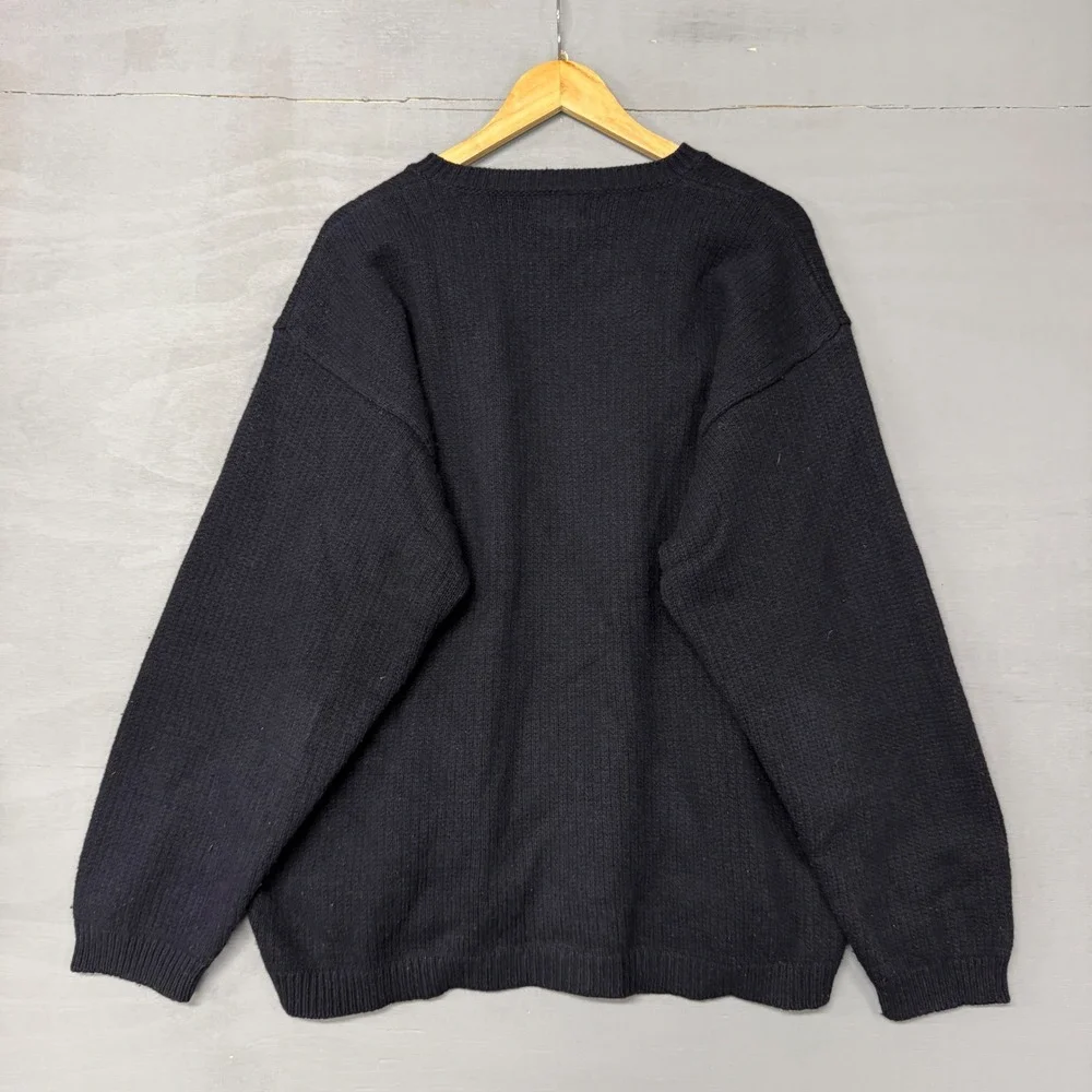Vintage L.L.Bean V Neck Sweater Navy‎ Blue Striped Wool Blend OHR64 XL